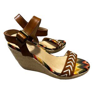 Chinese Laundry Brown Espadrilla Wedge Heels Sz 7 Womens 4" Heel Tribal Weaving